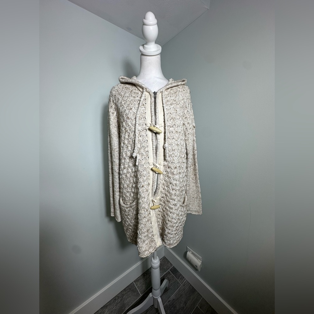 Free People | Women’s tan/cream Turn Up The Sun hooded toggle sweater coat Sz XS - Picture 5 of 17